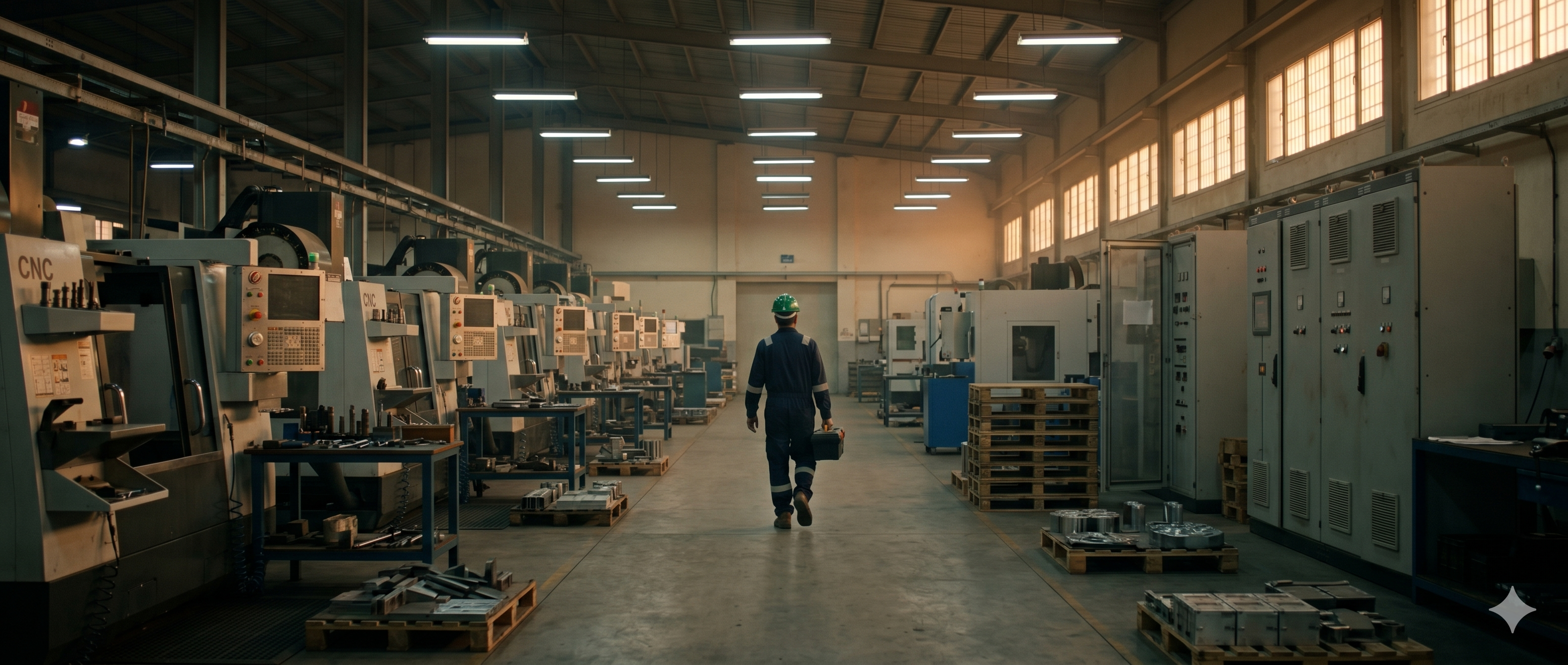 Saudi factory floor at end of shift